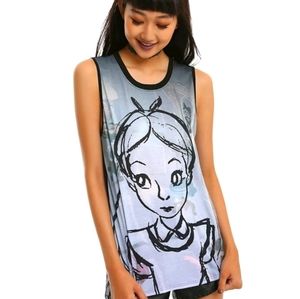 DISNEY Women's Grey Alice In Wonderland Face Sketch Tank EUC SMALL